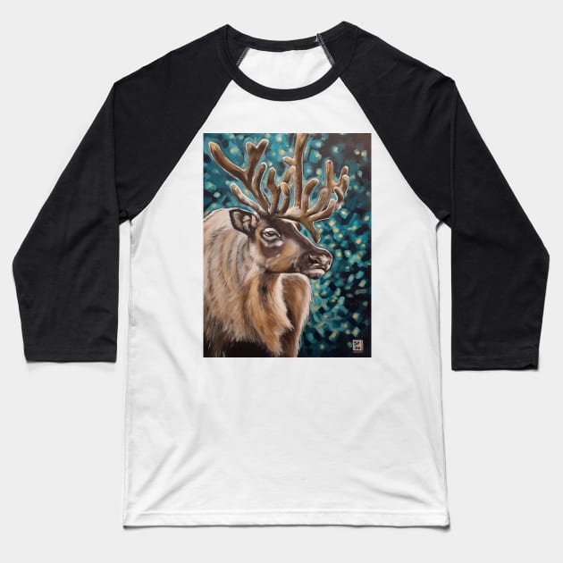 Caribou Reindeer Baseball T-Shirt by StephaniePerryArt